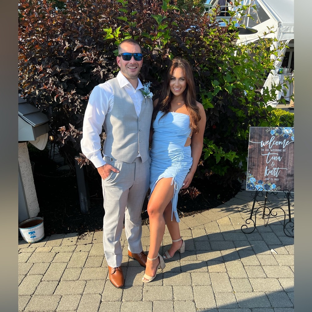 Baby blue cut out dress - wedding guest